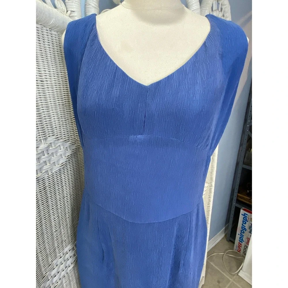 100% Silk Crinkle Dress Periwinkle Blue‎ Vintage M Kashka's of Milwaukee